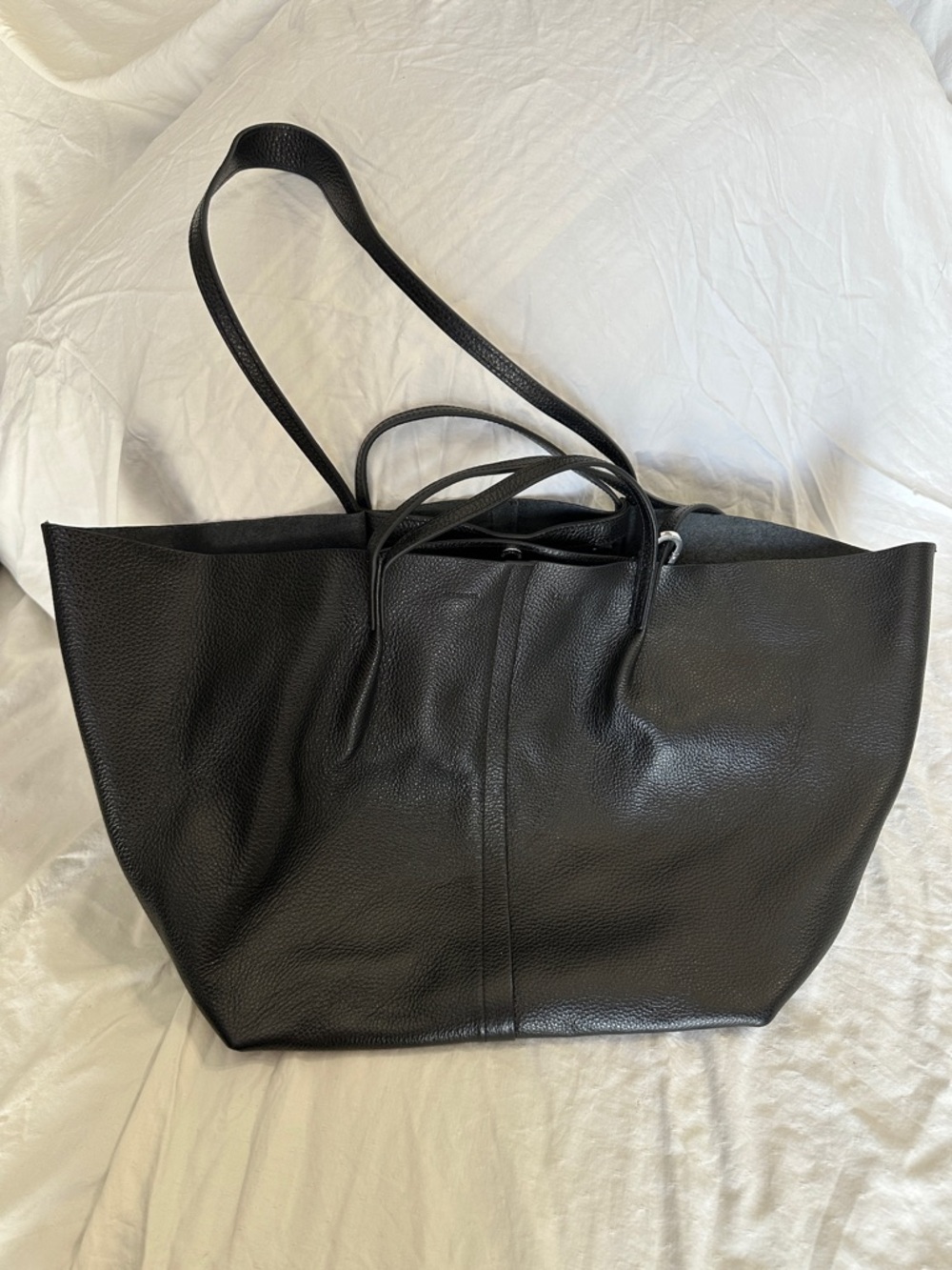 All Saints Black Pebble Leather Tote Bag